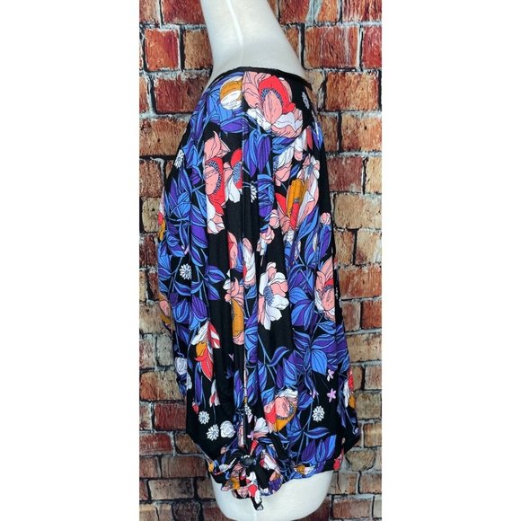 Free People Top Keepin' On Tie Sleeve Tee Floral Open Button Front Medium - Picture 5 of 8